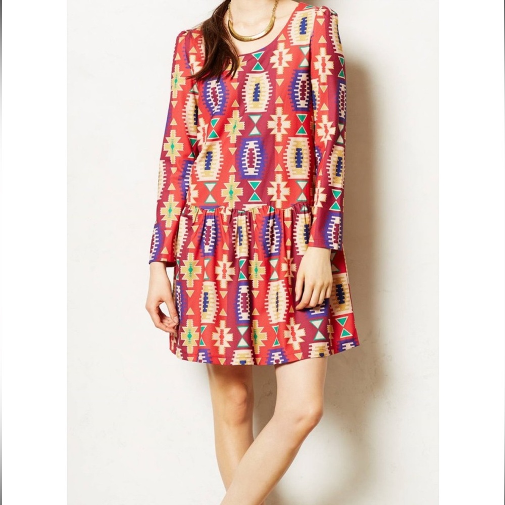 Anthropologie EyeDoll Multicolor Drop Waist Dress size L